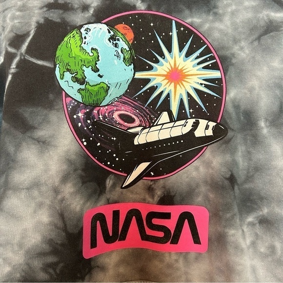 Hyper Space NASA Galaxy Gray Tie Dye Pullover Hoodie Sz. L - Picture 7 of 12